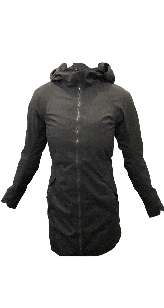 Lululemon Right As Rain Rain Jacket Coat Long Womens Size 2 Black Slim Fit