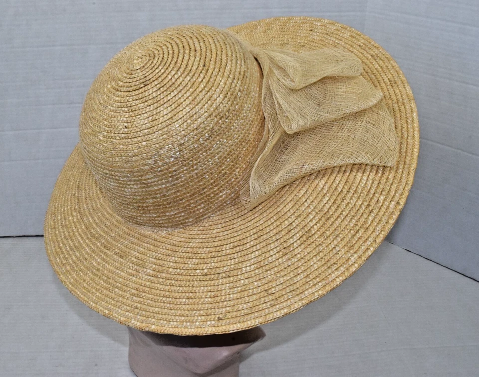 Sombrero de sol vintage Liz Claiborne talla única 1995 color tostado brillante paja arco a juego Foto 2 de 4