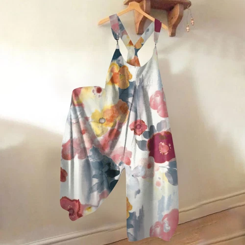 Women's Floral Jumpsuit Baggy Dungaree Ladies Summer Romper Playsuit Overalls - Picture 46 of 48