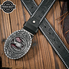 Mens Cowboy Belt Leather Buckle Casual Luxury High Quality Vintage Waist Black
