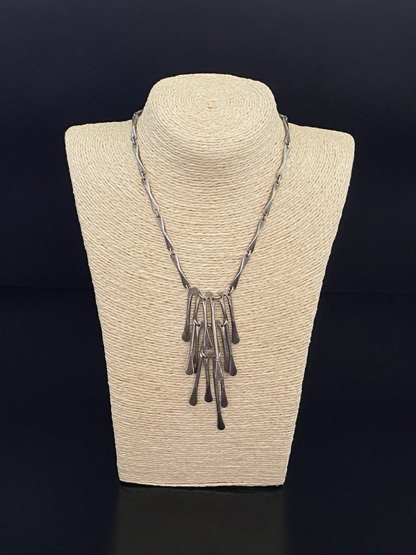 Taxco Mexico Brutalist Modernist Sterling Silver .925 Dangle Artisan Necklace