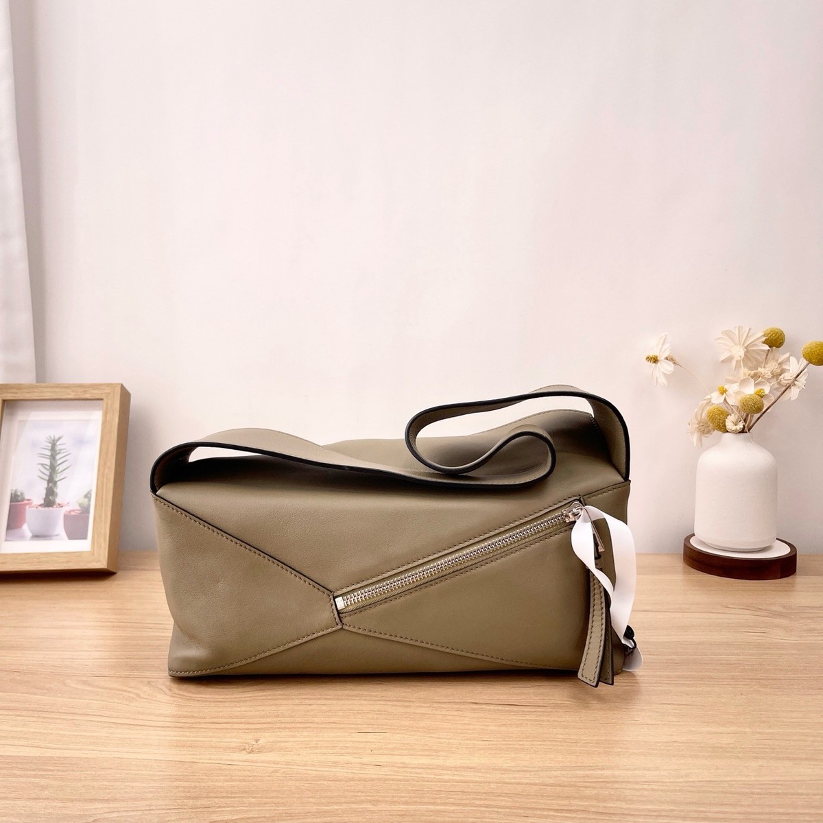 LOEWE Puzzle Hobo Leather Zipper thistle green Shoulder Hand Bag