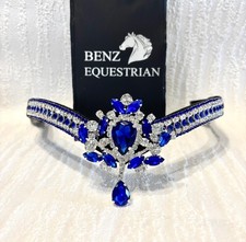 SAPPHIRE BLUE & CLEAR DROP CRYSTAL V SHAPE QUICK SNAP BROWBAND BLACK COB FULL XL