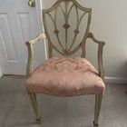 Vintage French Country Carved Shield Accent Hand painted Ivory Chair