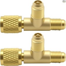 2Pcs Quick Coupler Access Tee, 1/4'' SAE Valves Core Tee Adapter Brass Refrigera