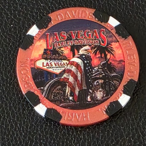 LAS VEGAS HD - NEVADA (Red Metallic Wide Print) Harley Davidson Poker Chip