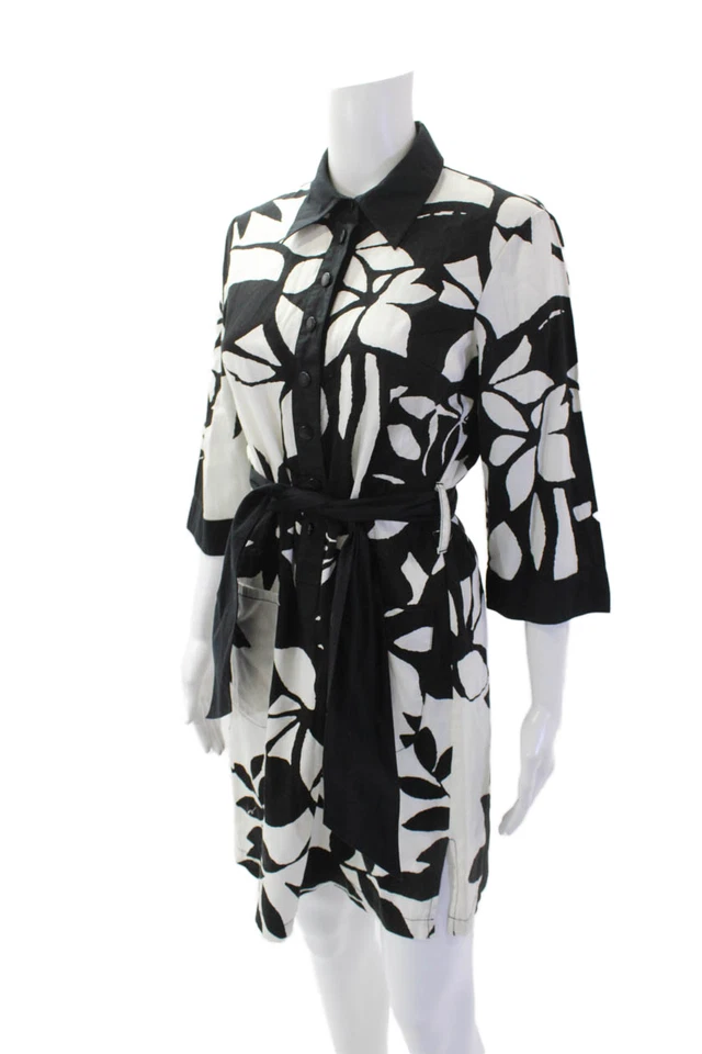 Mini Vestido Negro Catherine Malandrino Mujer Mangas Largas Botón Corbata Cinturón Talla 4 Foto 2 de 4