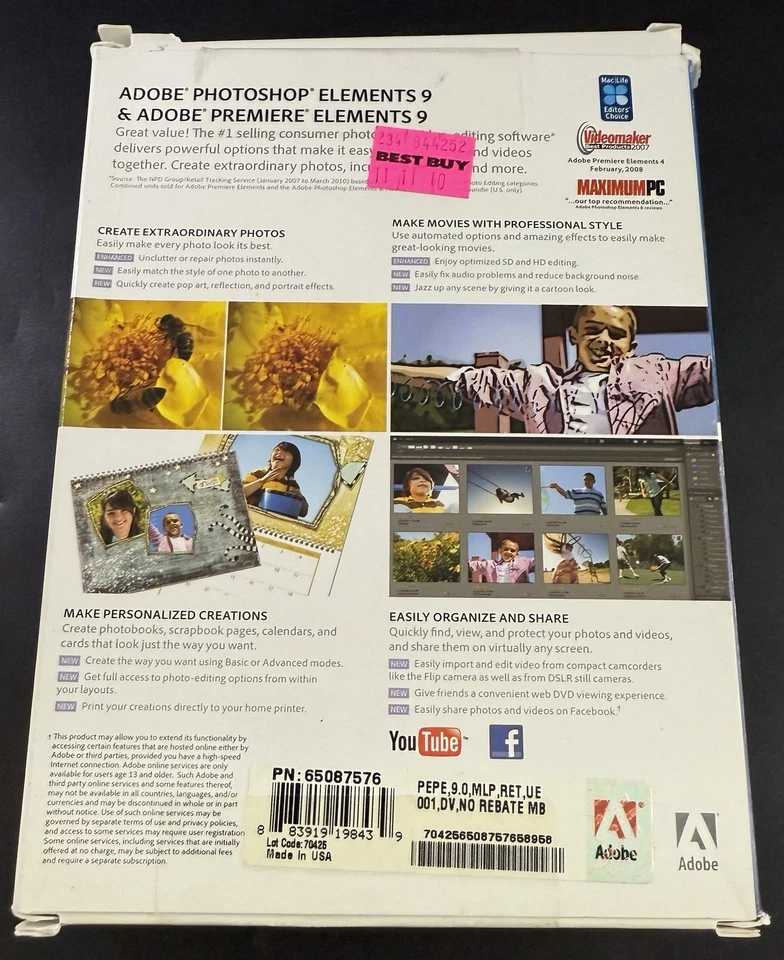 Adobe Photoshop Elements 9 (Mac/Win) Pre-owned, Big Box Very Good Condition Vj06 - Image 2 of 4