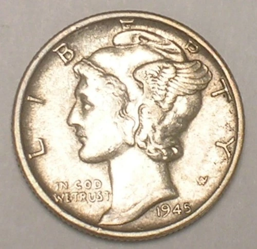 1945 S Mercury Winged Head Dime 10 Cents Silver Coin XF+