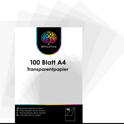 OFFICE TREE 100 Blatt Transparentpapier A4 Bedruckbar 90 g/m² - Pergamentpapier A4 - Tran...