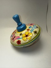 Vintage OHIO ART Tin Litho Toy Spinning Top Bluebird, Butterflies  Flowers