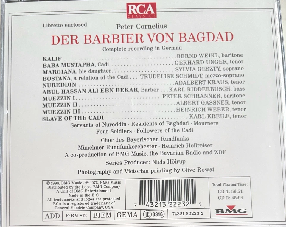 CORNELIUS - Der Barbier Von Bagdad - Weikl/Hollreiser 2 x CD AS NEW! RCA - Image 2 of 2