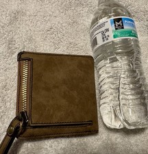 Men's Brown Bifold Wallet with Zipper, RFID Blocking, Coin Pocket, Clear ID