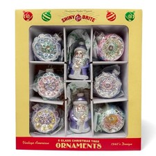 Christopher Radko Shiny Brite Pastel Santa Claus Indent Glass Ornaments Set