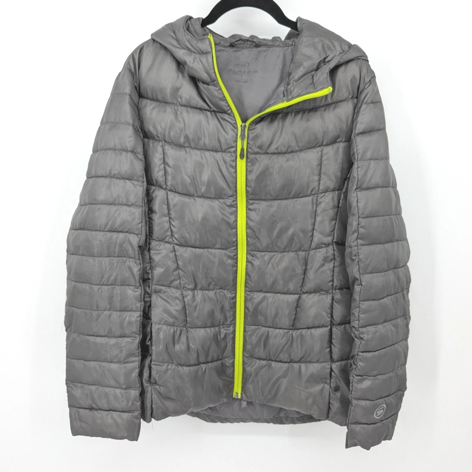 Slalom Puffer Jacket Mens Large Gray Full Zip Hooded Lightweight Coat Outdoor