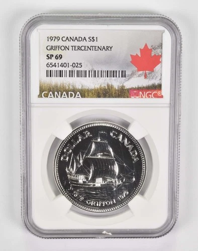 1979 SP69 Canadian $1 Silver Dollar Griffon Tercentenary NGC Canada Lbl *8705