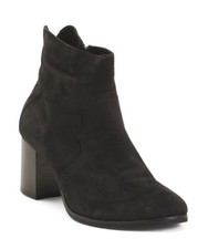 Oroscuro Italy Black Suede Round Toe Block Heel Ankle Booties Size 37 US 7 NIB