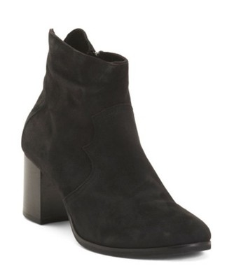 Oroscuro Italy Black Suede Round Toe Block Heel Ankle Booties Size 37 US 7 NIB