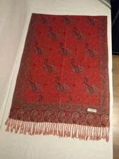 Pashmina Scarf Shawl Wrap Red Paisley India Style 26"x 72" 