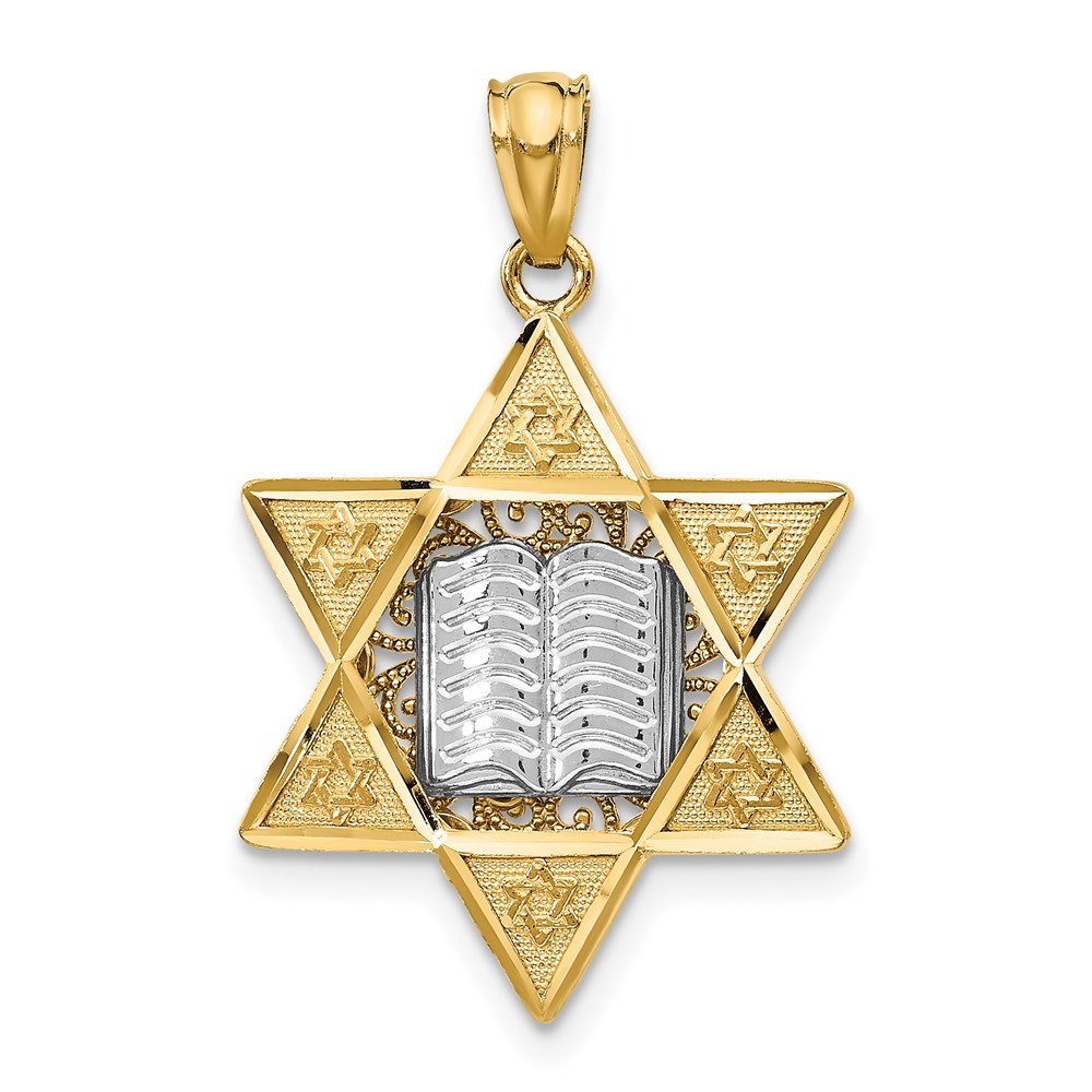 14k Two-tone Gold Star of David and Torah Pendant L-22 mm, W-17 mm 2.31gm