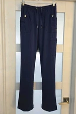 White Cross Marvella Navy Blue Scrub Medical Pants Elastic Waist Gold Buttons SP