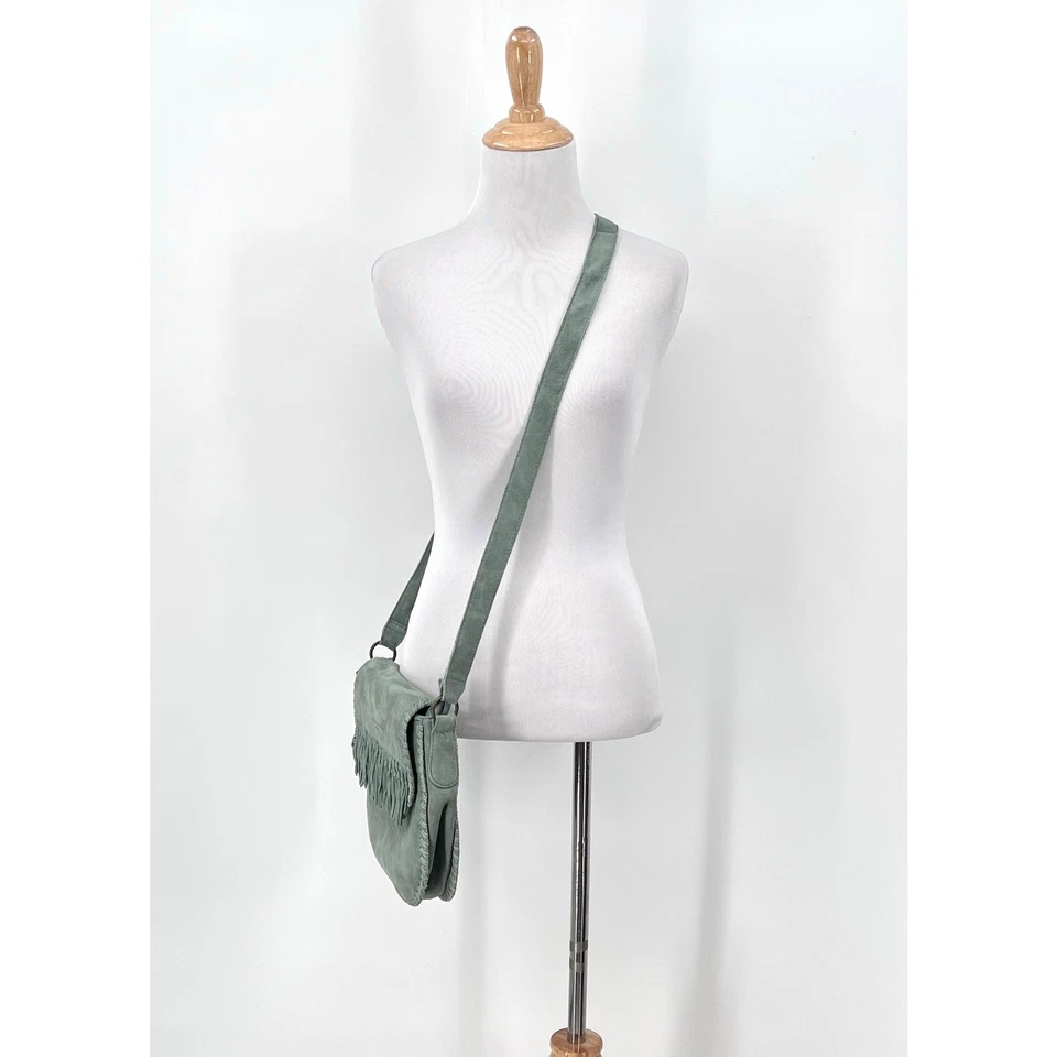 LIEBESKIND BERLIN Lennja Laced Saddle Crossbody Bag Green Suede Fringe Womens - Image 3 of 4