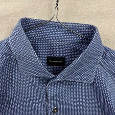 Ermenegildo Zegna Button Up Shirt Mens XL Blue Geometric Micro Print Long Sleeve