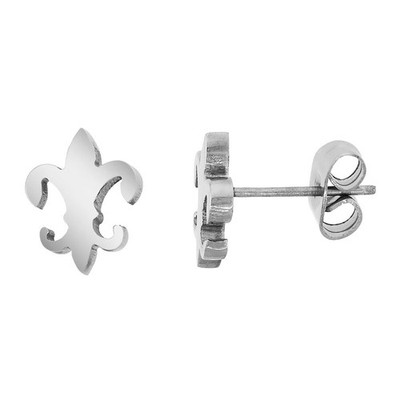 Small Stainless Steel Fleur De Lis Stud Earrings 3/8 inch Silver