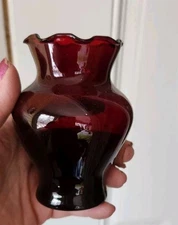 2 Vintage Anchor Hocking Royal Ruby Red Ruffled Edge Bud Vase 4" Tall