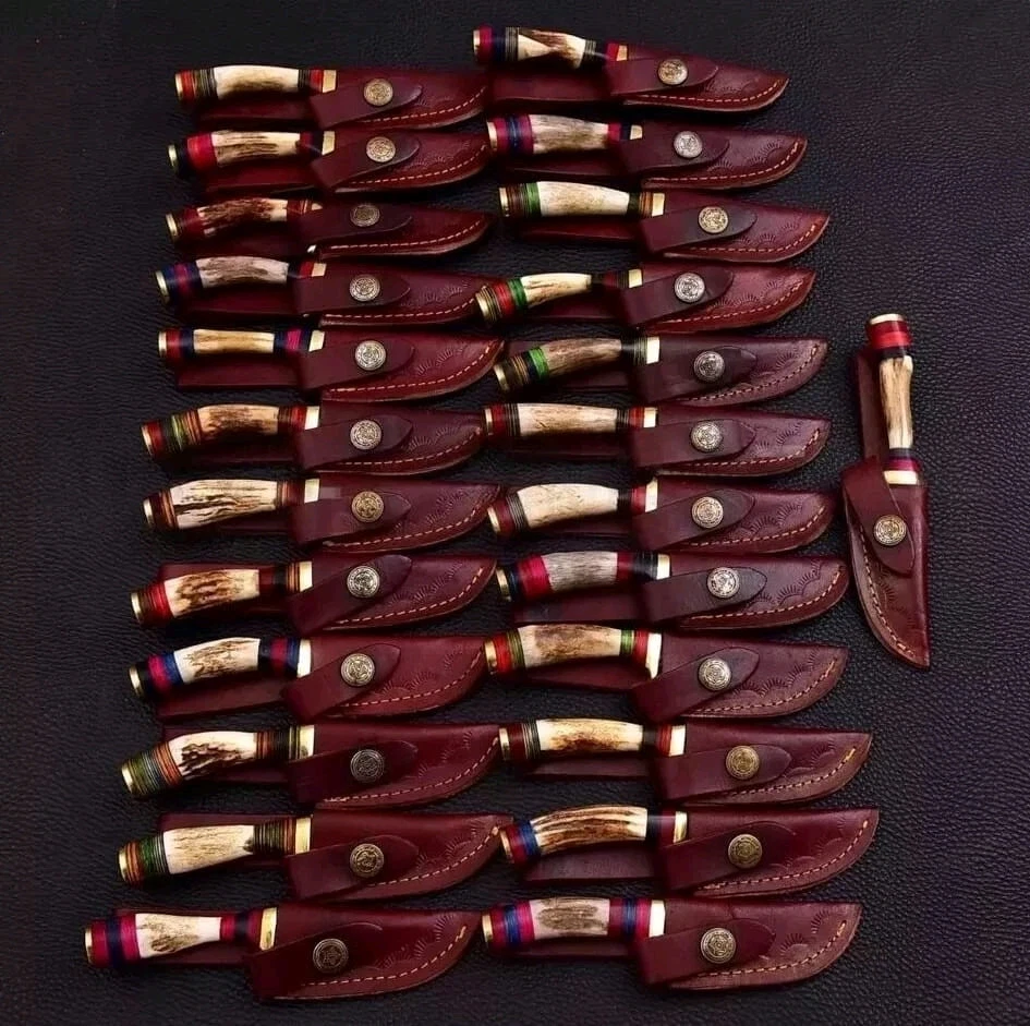 Lot of 20, 6 Inches Handmade Damascus Steel Skinner Knives Stag Handle W/Sheaths - Image 3 of 4