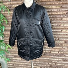 Liz Claiborne Liz Sport Jacket Black Satin Red Quilted Lining Vintage Chore Med