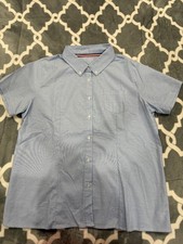 French Toast Women's Size L Light Blue Short Sleeve Oxford Fitted Uniform Shirt