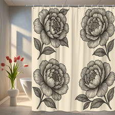 Floral Shower Curtain in Black and White Design, Elegant Home Decor