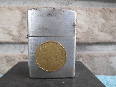 coin in cigarette lighter VINTAGE KRON IMPERIAL CIGARETTE LIGHTER WITH FRANCE 20 CENTIMES WORLD COIN