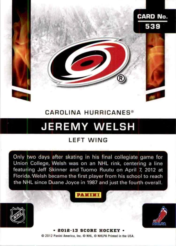 2012-13 Score Jeremy Welsh RC #539 - Image 2 of 2