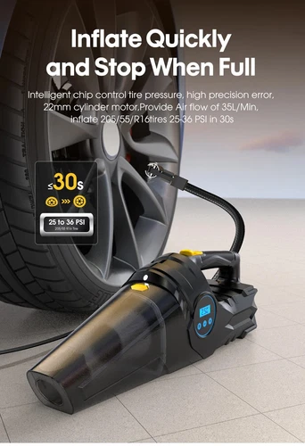 Inflador de neumáticos de coche aspiradora doble uso portátil con cable compresor de aire portátil - Foto 12 de 19