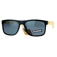 Real Bamboo Temple Polarized Sunglasses Classic Square Rectangle Frame