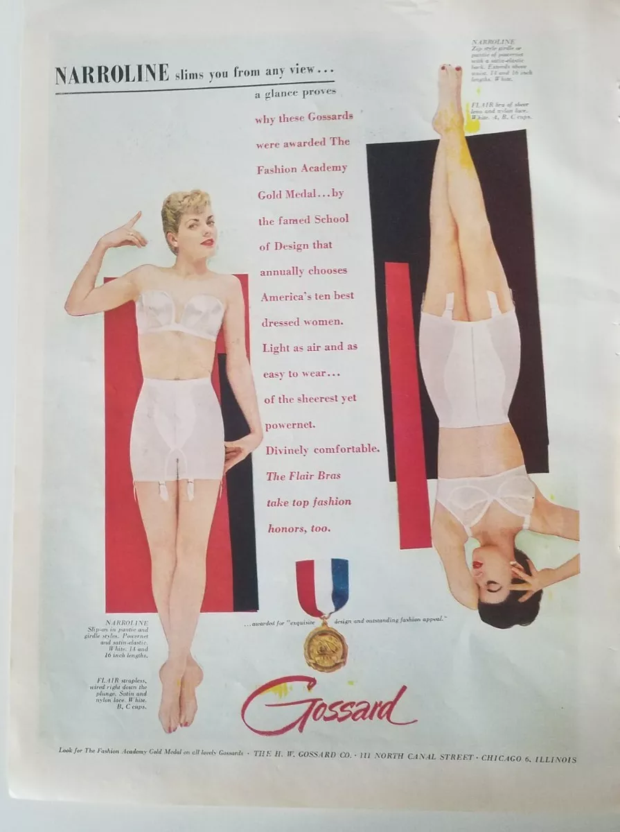 1950 women's Gossard Narroline girdle Flair bra garters vintage fashion ad