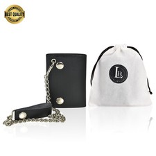 Black Genuine Leather Men's Trucker's Wallet Trifold Chain Motorcyclist Biker