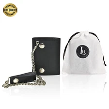 Black Genuine Leather Men's Trucker's Wallet Trifold Chain Motorcyclist Biker