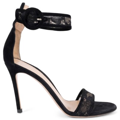 68560 auth GIANVITO ROSSI black lace PORTOFINO 85 Sandals Shoes 37.5