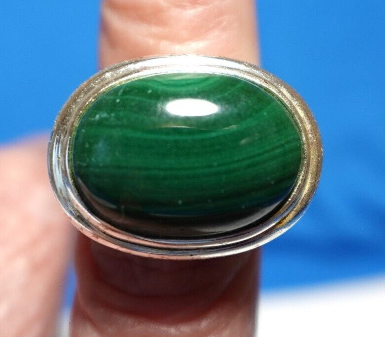 STERLING SILVER MALACHITE RING DRAMATIC SIZE 5.75… - image 2