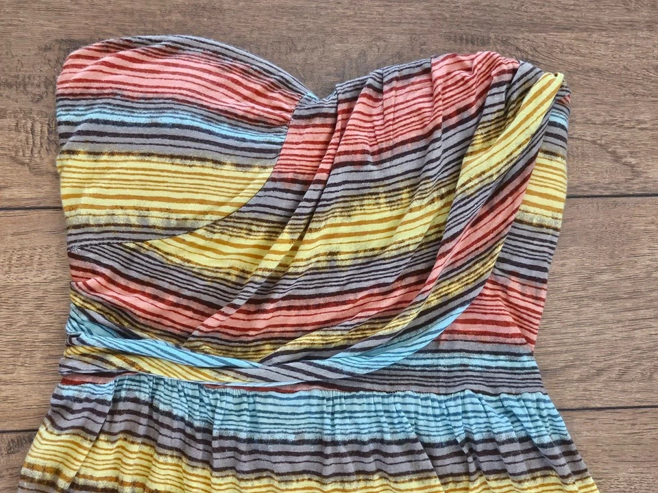 Maxi Vestido Para Mujer AMERICAN RAG Cuello Corazón Tubo Top Multicolor Rayas S Foto 3 de 4