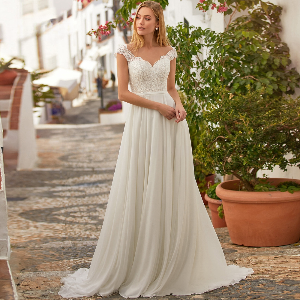 Simple Boho Wedding Dresses V-neck Chiffon Beach Bridal Gowns Train Plus Size | eBay Simple Boho Wedding Dresses V-neck Chiffon Beach Bridal Gowns Train Plus Size | eBay