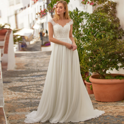 Simple Boho Wedding Dresses V-neck Chiffon Beach Bridal Gowns Train Plus  Size | eBay