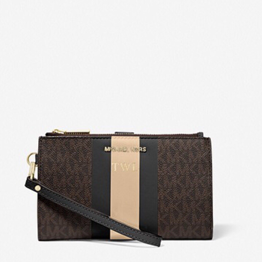 Michael Kors Adele Logo Stripe Smartphone Wallet Brown/Black/Camel