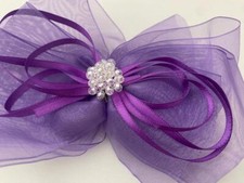 LOVELY CHIFFON  SATIN BOWS IRIDESCENT BEADS HAIR CLAMP SELECT COLOR