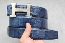 Blue Genuine CROC Leather SKIN Men's Belt - W 1.3"