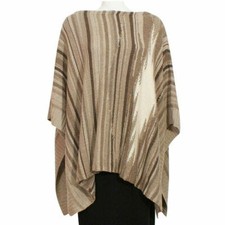 RALPH LAUREN Taupe Wool Blend Southwestern Variegated Stripe Poncho Sweater S/M