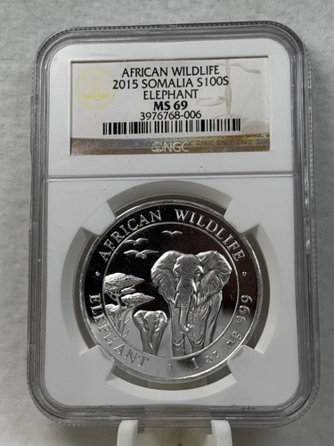 2015 Somalia African Wildlife Elephant NGC MS69 1 oz Silver Coin